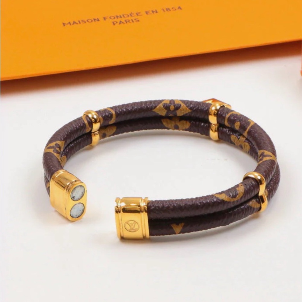 New Brown Monogram Double-Wrap Bracelet with Gold Hardware